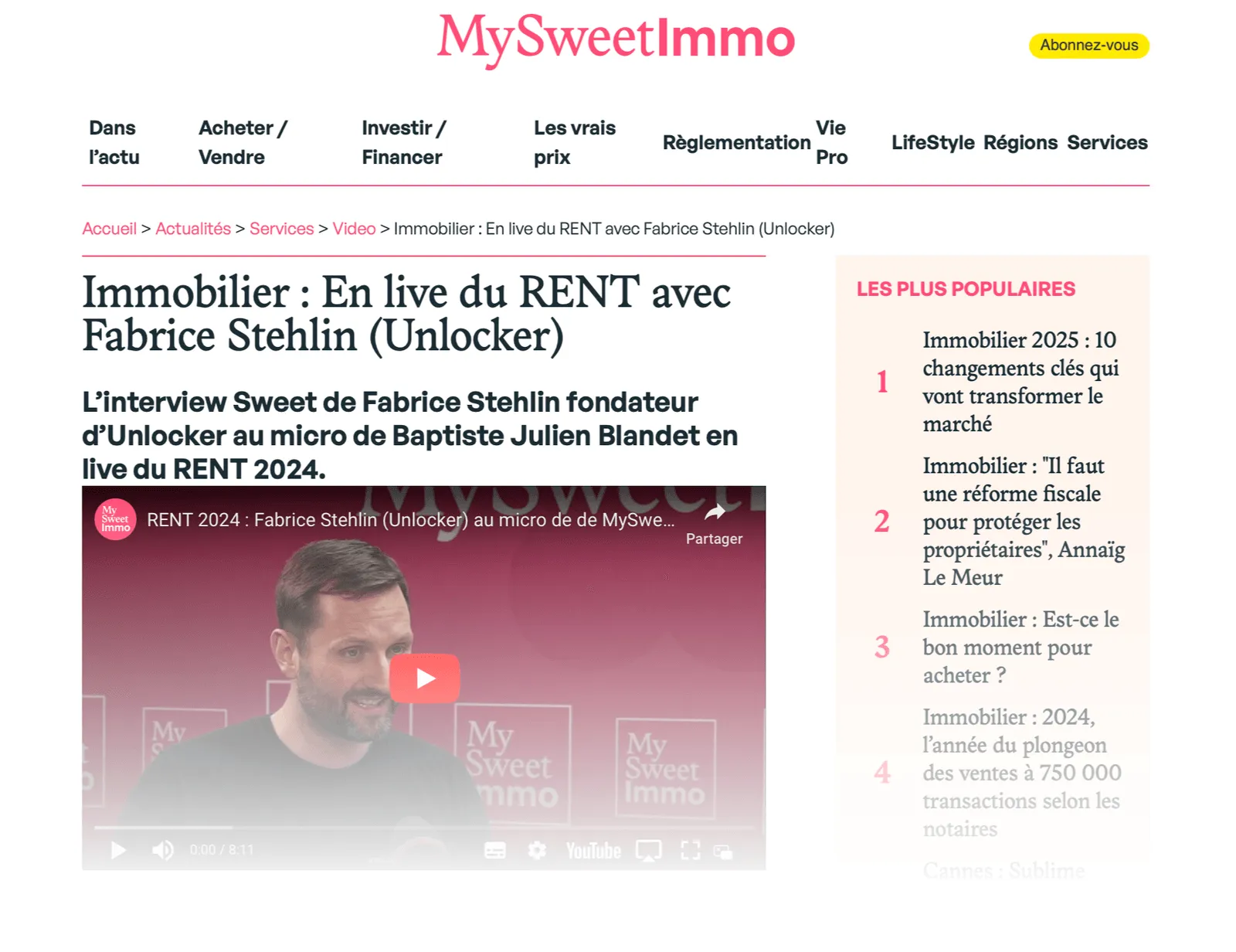Screenshot of the MySweetImmo interview