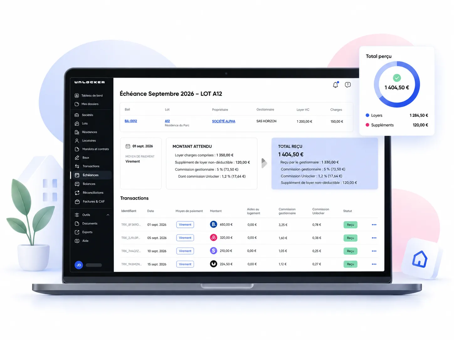 Payment schedule detail in Unlocker (French interface)
