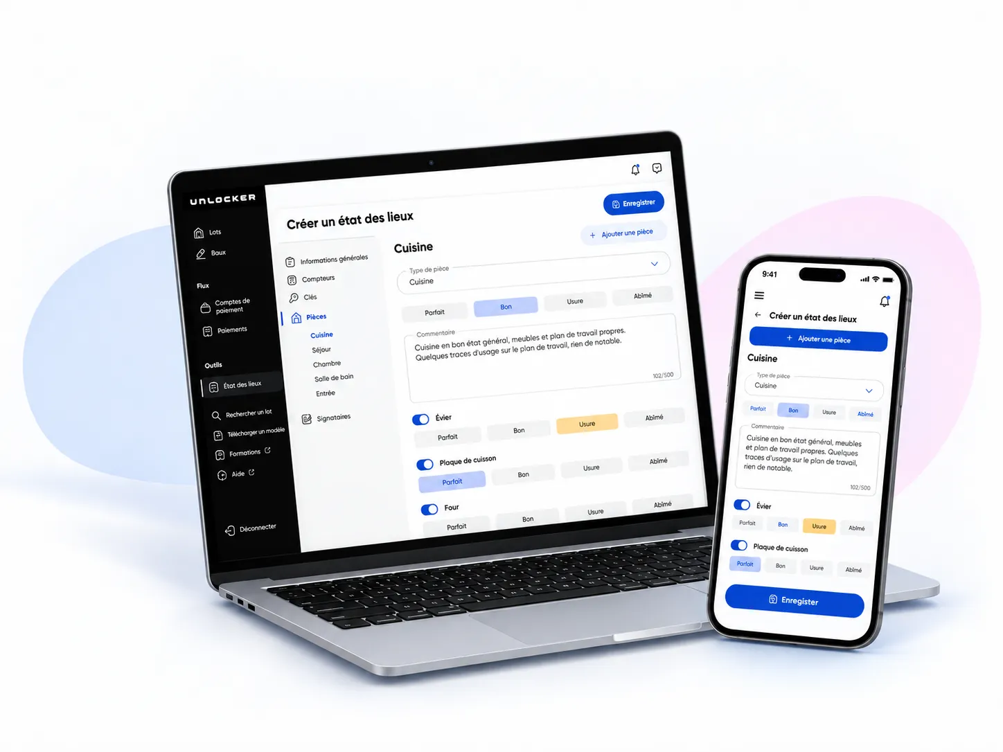 Digital inspection report on desktop and mobile (French interface)