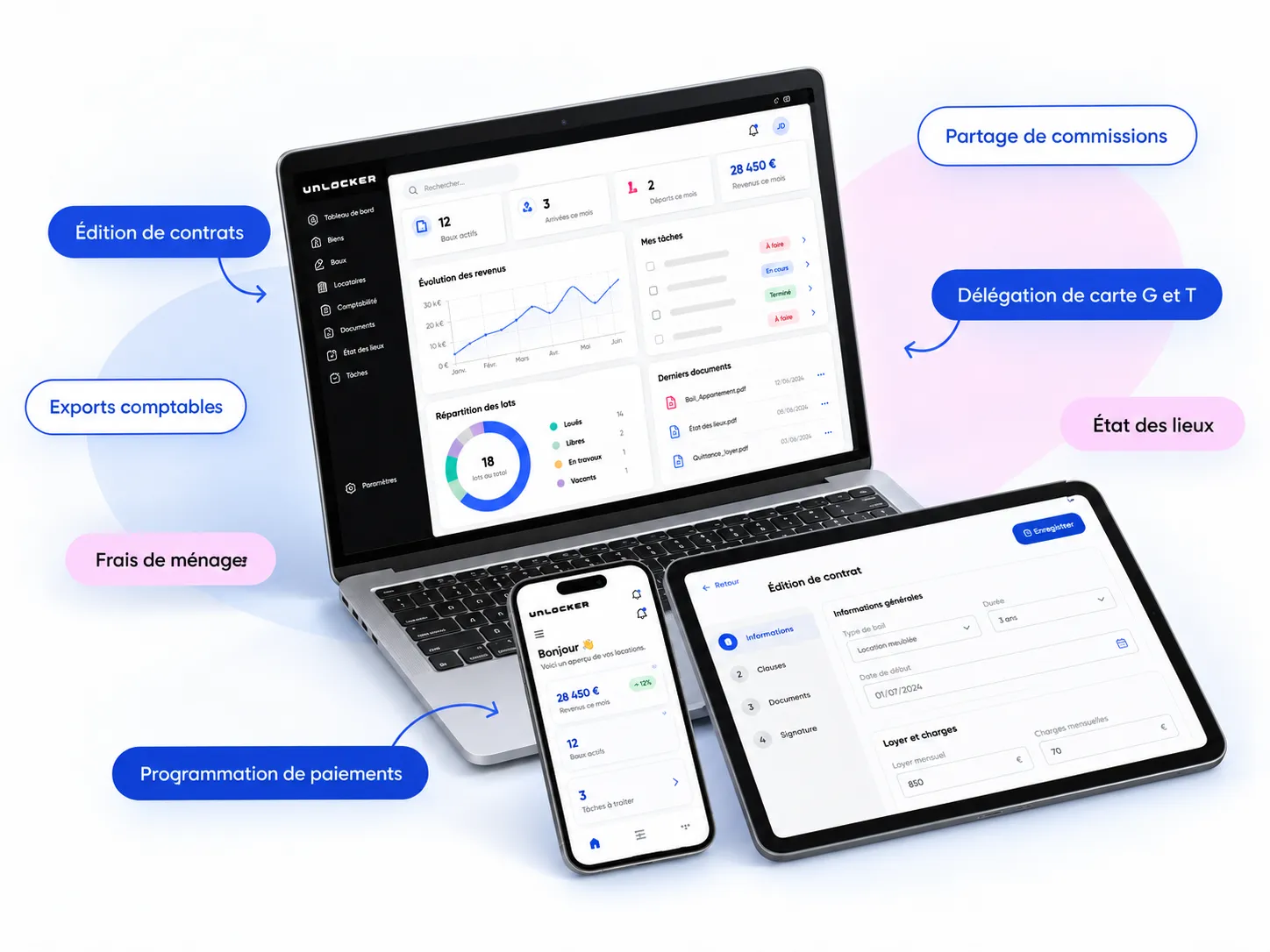 Unlocker interface on desktop, tablet and mobile (French interface)